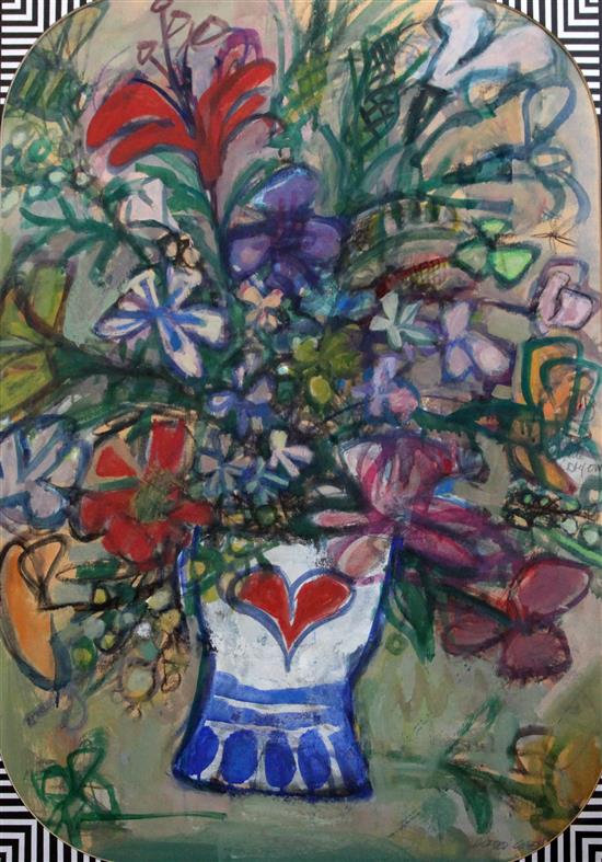 Alfred Cohen (1920-2001) Flower study with a heart motif 29.5 x 21.5in.